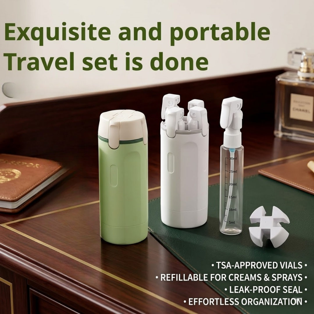Ultimate 4-in-1 Travel Dispenser | TSA-Approved Leakproof Bottle Set