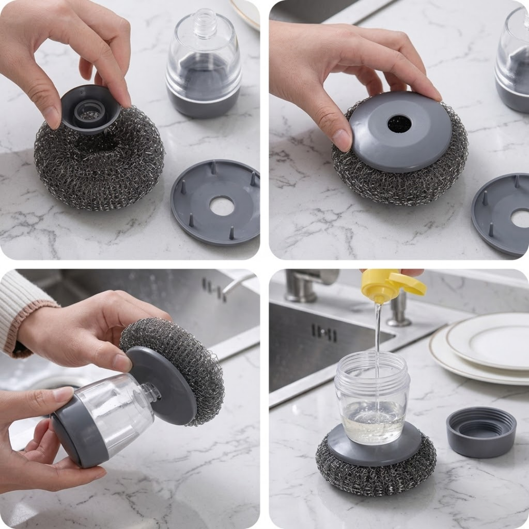 Multi-Functional Soap Dispensing Palm Brush | Effortless Kitchen Cleaning-up
