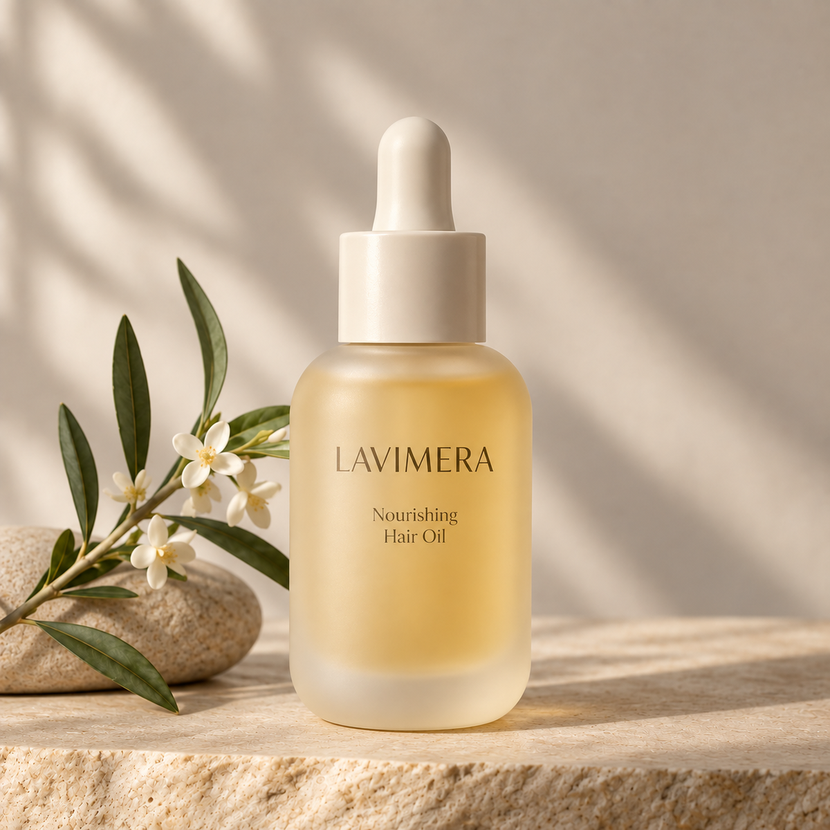 LAVIMERA Nourishing Hair Oil in a premium botanical setting