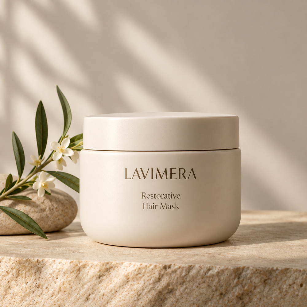 LAVIMERA Restorative Hair Mask in a premium botanical setting