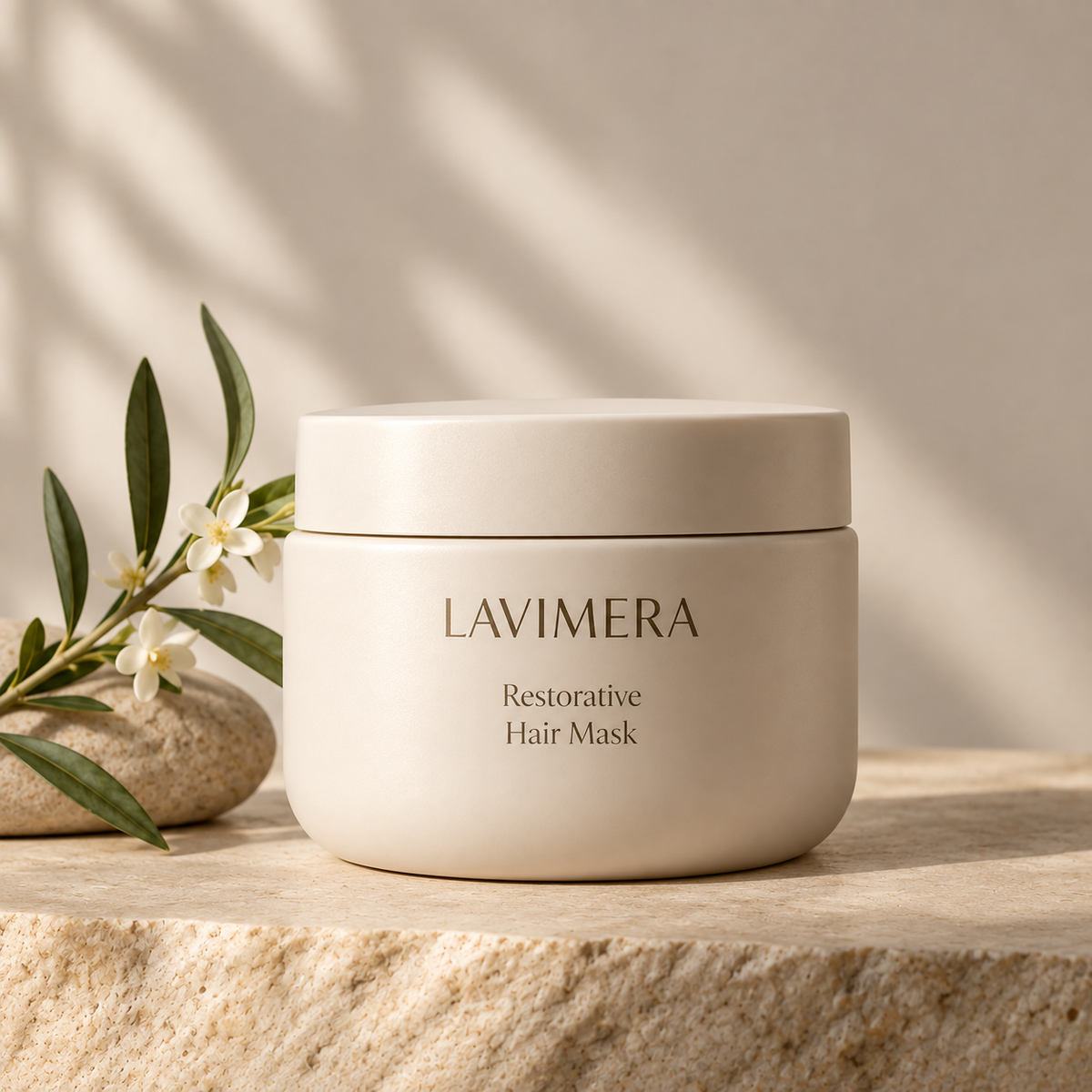 LAVIMERA Restorative Hair Mask in a premium botanical setting