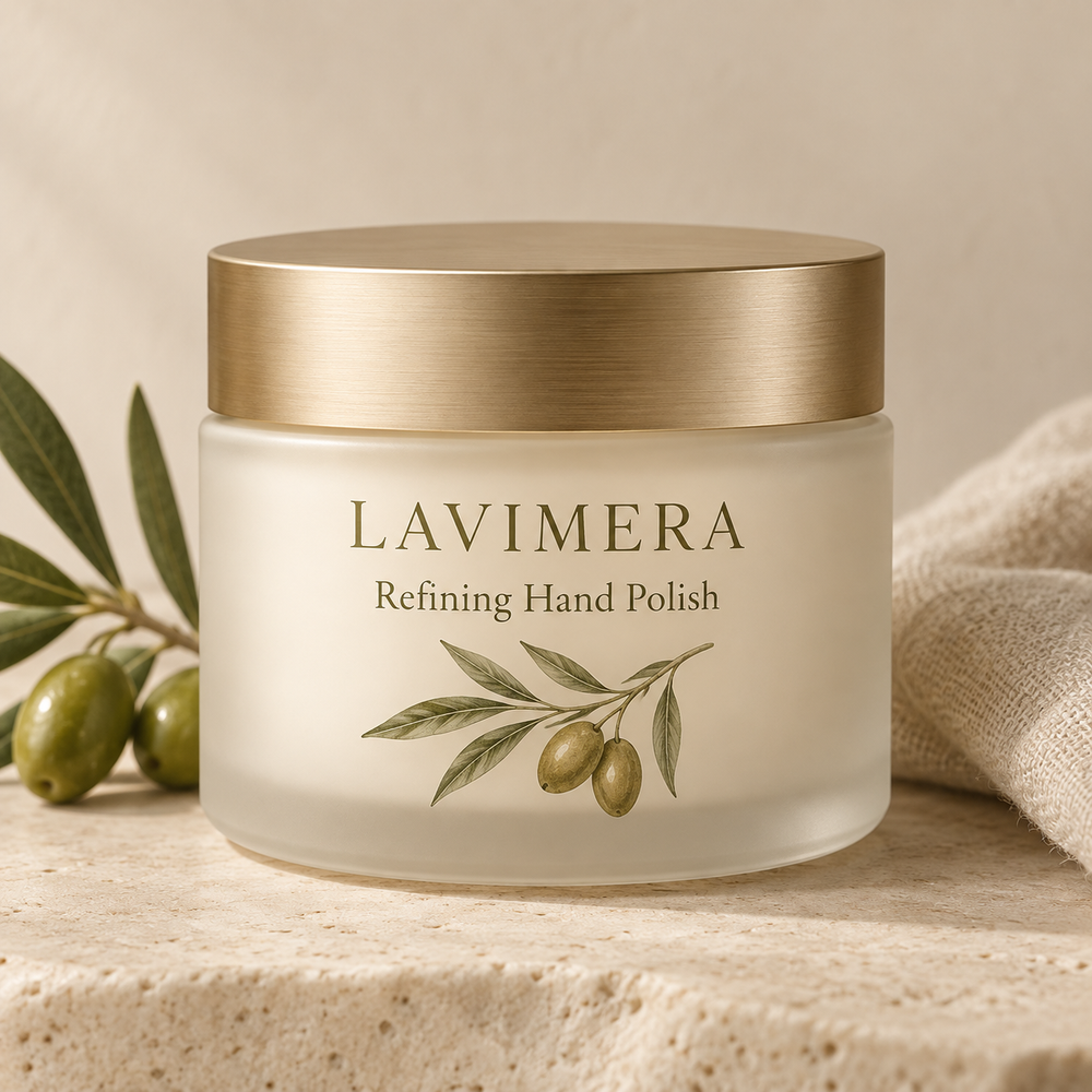LAVIMERA Refining Hand Polish in a premium botanical setting