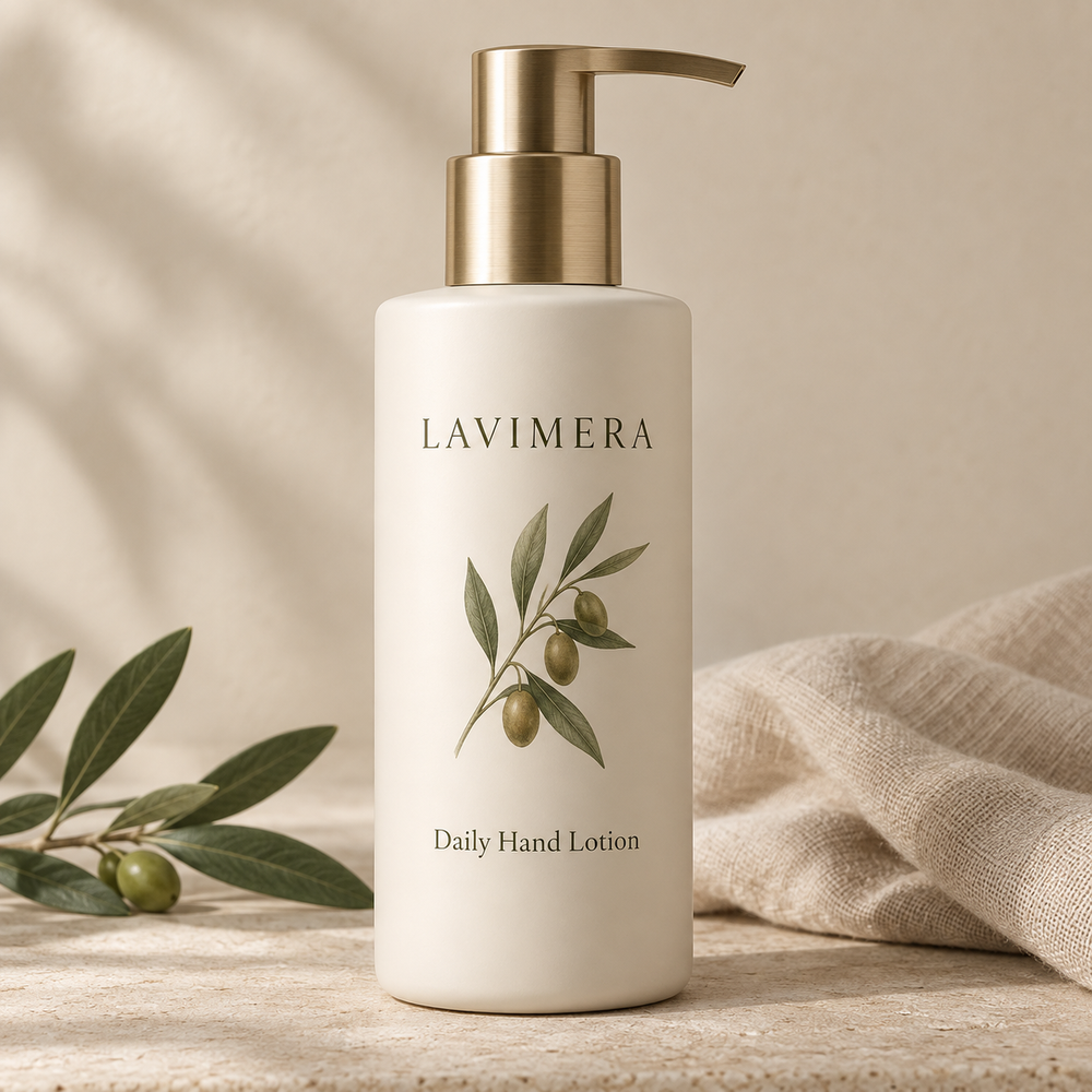 LAVIMERA Daily Hand Lotion in a premium botanical setting