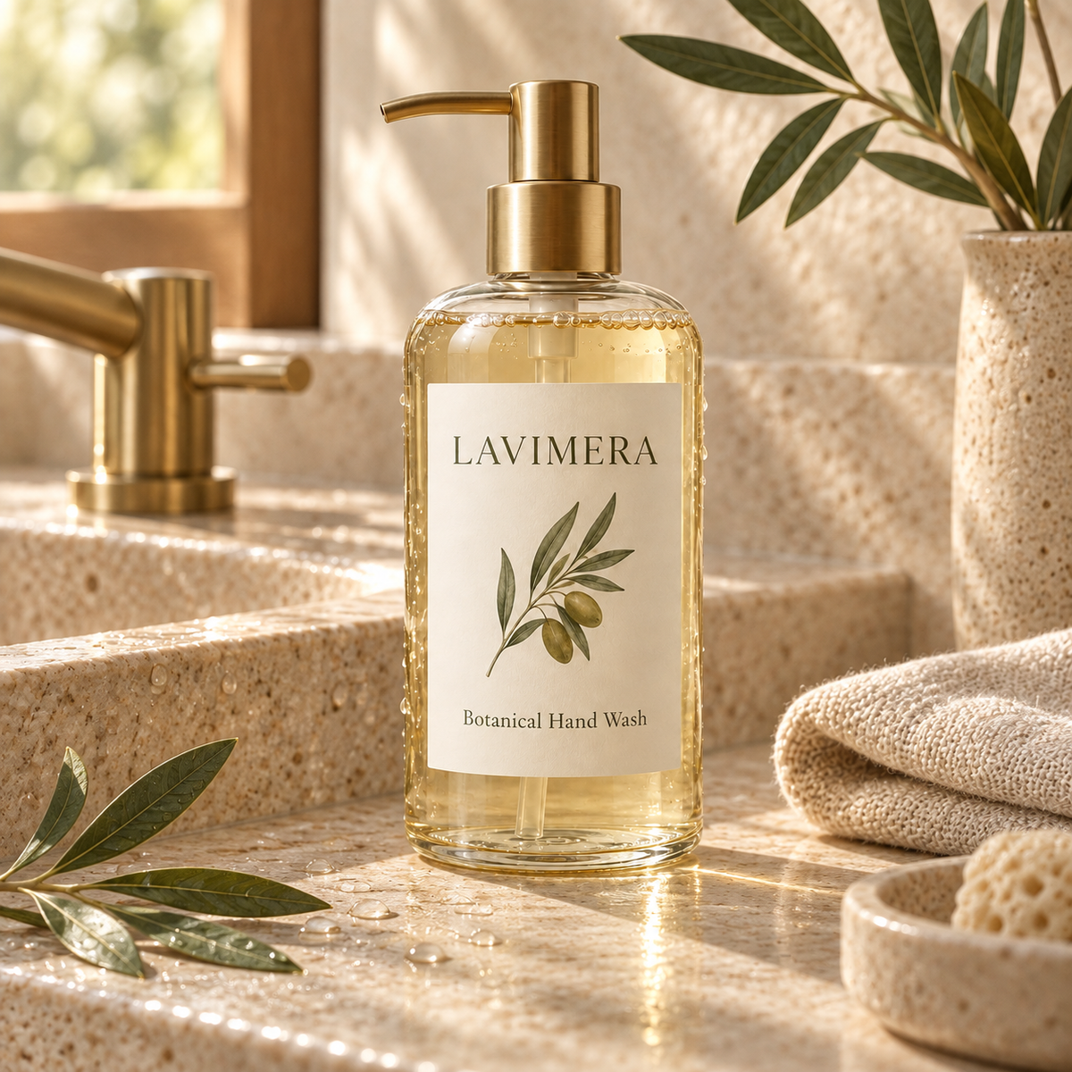 LAVIMERA Botanical Hand Wash in a sunlit hand-care ritual