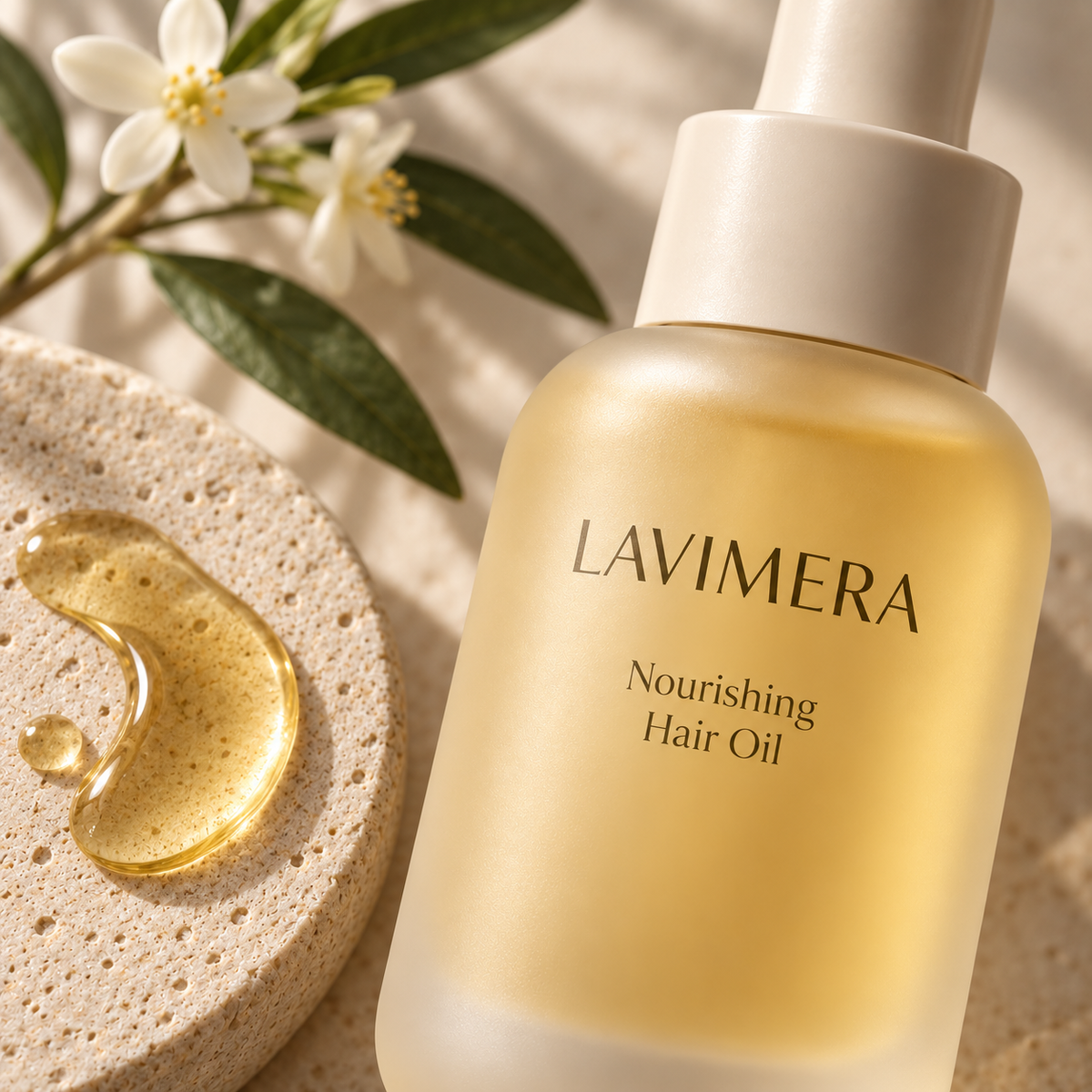 Close-up of LAVIMERA Nourishing Hair Oil texture