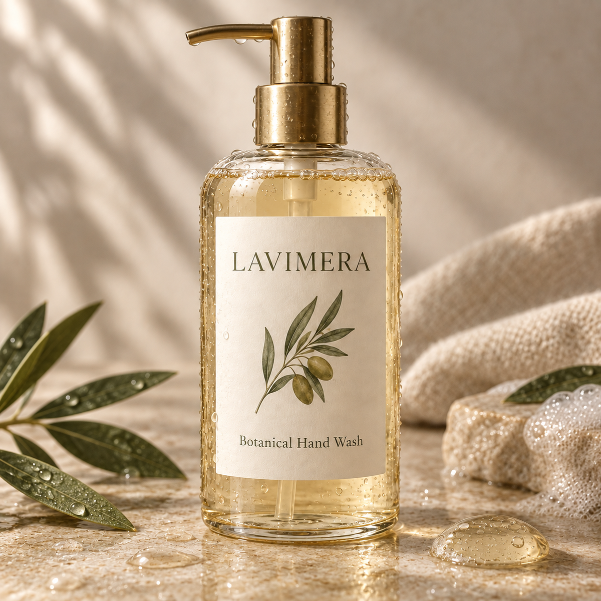 Close-up of LAVIMERA Botanical Hand Wash texture and lather