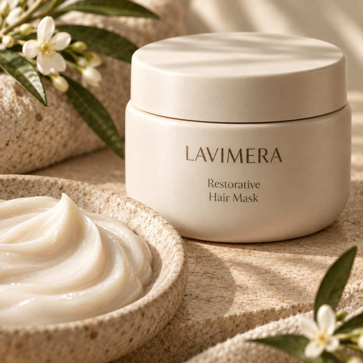 Close-up of LAVIMERA Restorative Hair Mask texture